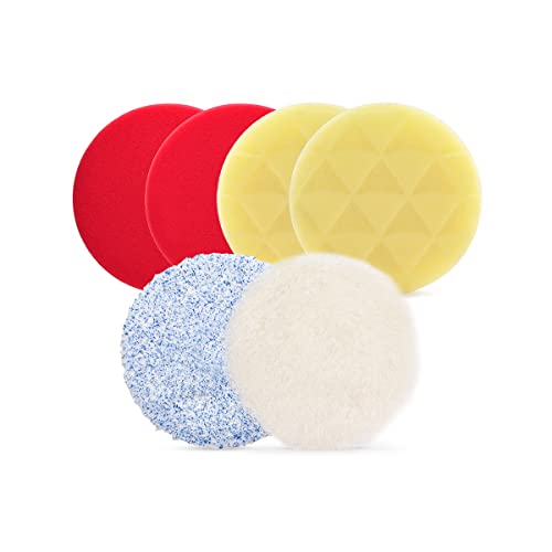 ShineMate 3.5 Inch Body Repair Polishing Pad Set Made for 3 Inch Backing Plate, 6 Pcs Buffing Pads with Sponge, Wool and Micro-Fiber Pad Set for Car Detailing