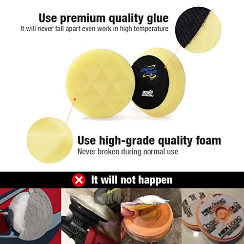 ShineMate 3.5 Inch Body Repair Polishing Pad Set Made for 3 Inch Backing Plate, 6 Pcs Buffing Pads with Sponge, Wool and Micro-Fiber Pad Set for Car Detailing