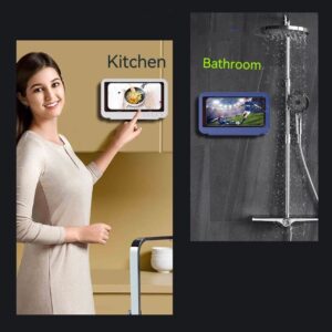 Ainior Waterproof Shower Phone Holder 180° Rotation, Wall Mount Shower Phone Case for Shower Bathroom Bathtub Kitchen, 7.5x4.7x1.1 inch