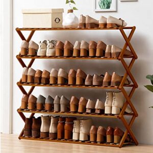 kainice large 5 tier bamboo shoe rack foldable natural free standing shoe shelf shoe storage organizer for closet, porch, entryway, hallway, cubby, bathroom and living room