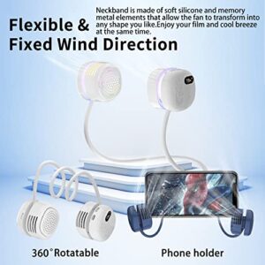 PBOX Portable Neck Fan, Foldable Personal Bladeless Fan,2000mAh Hands-Free USB Rechargeable Battery Operated Cooling,wearable Air Conditioner (White)