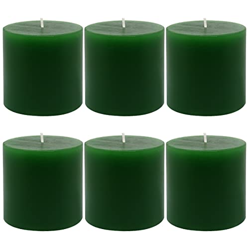 Amusaer 3x3 Inch Unscented Pillar Candles 6 Packs Green Dripless Smokeless Wax Cylinder Candles for Home, Party, Dinner Table 3x3 Inch (Pack of 6)