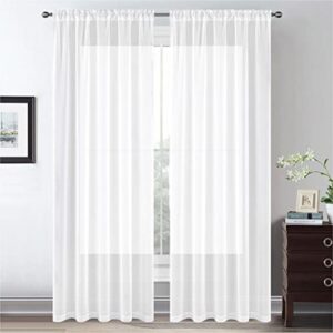 HIGHSEASON White Sheer Curtains 102 inches Long,Solid Rod Pocket Top Draperies for Living Room/Bedroom(White,Set of 2,52 x 102 Inch Length)