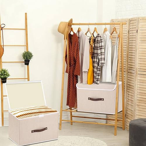 Yawinhe Collapsible Storage Boxes with Lids Fabric Foldable Storage Bins Organizer Containers Baskets with Lid for Home Bedroom Closet Office (Beige, 15.0x9.8x9.8inch/5-Pack)