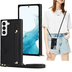 ccsmall case for samsung galaxy s22+ plus (not s22) with card slot holder, removable adjustable shoulder strap lanyard crossbody neck purse phone case for samsung galaxy s22 plus kb black