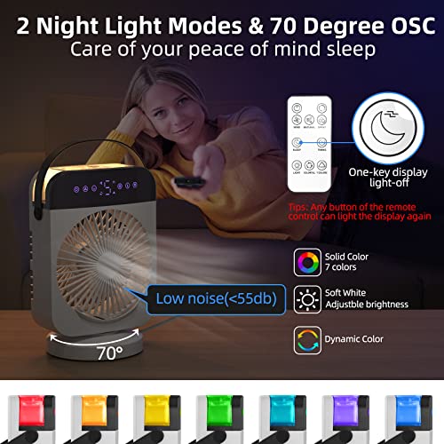 Portable Air Conditioner, Mini Personal Evaporative Air Cooler With 4 Speeds, Oscillation/Humidifier/Timing Function, Small Desktop Cooling Fan With Led Light& Remote Control For Room Office Camping