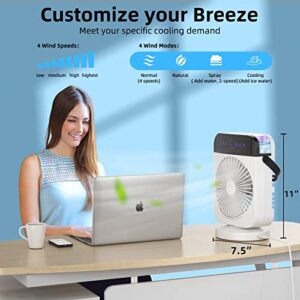 Portable Air Conditioner, Mini Personal Evaporative Air Cooler With 4 Speeds, Oscillation/Humidifier/Timing Function, Small Desktop Cooling Fan With Led Light& Remote Control For Room Office Camping