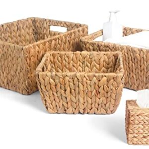 ATHENA HOME Storage Basket Set of 3 Wicker Storage Baskets for Home & Kitchen, 14-inch Large Hyacinth storage basket for Shelf