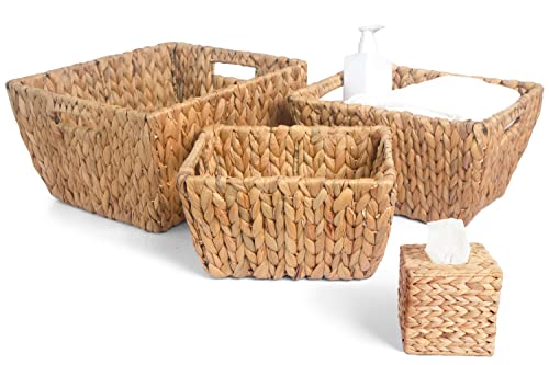 ATHENA HOME Storage Basket Set of 3 Wicker Storage Baskets for Home & Kitchen, 14-inch Large Hyacinth storage basket for Shelf