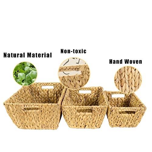 ATHENA HOME Storage Basket Set of 3 Wicker Storage Baskets for Home & Kitchen, 14-inch Large Hyacinth storage basket for Shelf