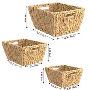 ATHENA HOME Storage Basket Set of 3 Wicker Storage Baskets for Home & Kitchen, 14-inch Large Hyacinth storage basket for Shelf