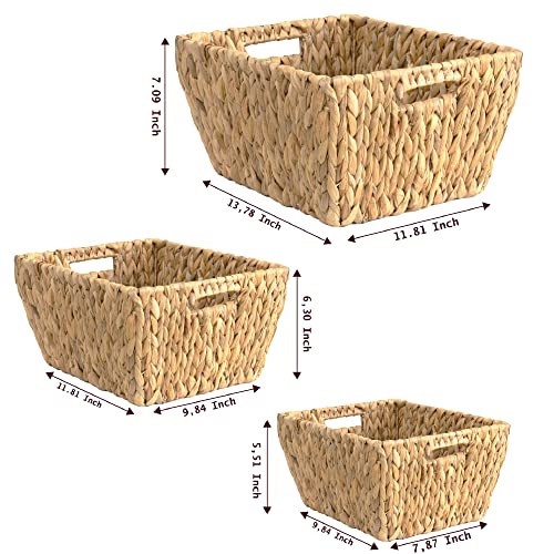 ATHENA HOME Storage Basket Set of 3 Wicker Storage Baskets for Home & Kitchen, 14-inch Large Hyacinth storage basket for Shelf