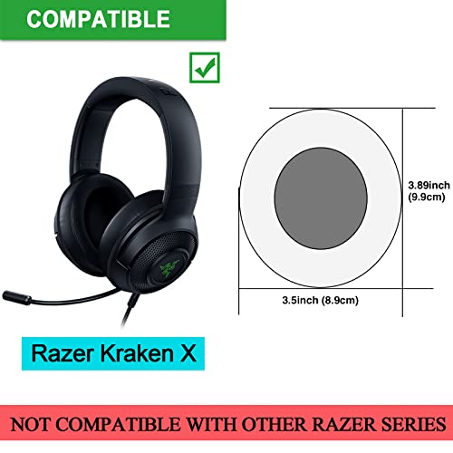 JARMOR Replacement Memory Foam & Protein Leather Ear Cushion Pads Cover for Razer Kraken X, Kraken X Ultralight, Kraken X Lite Over-Ear Headphones ONLY - Oval ( Grey )