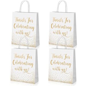 45 pcs wedding welcome bags for hotel guests gold foil wedding gift bags with handles thanks for celebrating with us paper bags medium size wedding bags bridal gift bags baby shower favor(white)