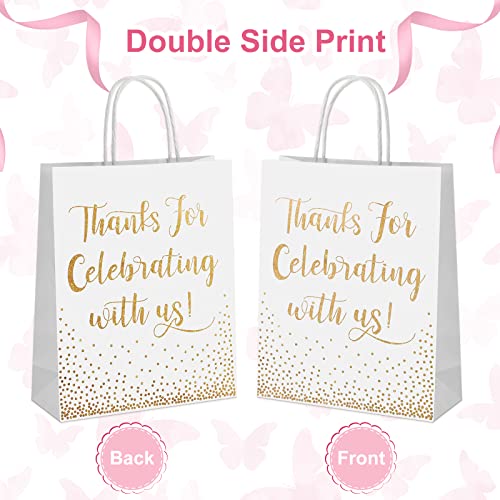 45 Pcs Wedding Welcome Bags for Hotel Guests Gold Foil Wedding Gift Bags with Handles Thanks for Celebrating with Us Paper Bags Medium Size Wedding Bags Bridal Gift Bags Baby Shower Favor(White)