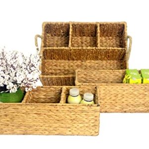 ATHENA HOME Set of 3 Wicker Divided Storage Basket Woven Basket Hyacinth for Organizing Bathroom, Kitchen Shelves Office Supplies Organization Rectangular Tray, Use on Bathroom Vanity, Countertop.