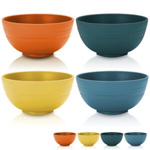 kyraton cereal bowls 4 pieces, unbreakable and reusable light weight bowl for rice noodle soup snack salad fruit dishwasher safe, microwave safe bpa free (mutil color)