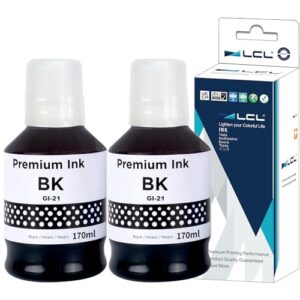 lcl compatible ink bottle replacement for canon gi21 gi-21 gi-21pgbk gi-21bk pixma g3260 g2260 g1220 (black pigment 170ml, 2-pack)