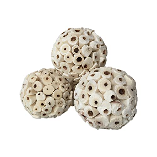 KKirafairy 3 Pieces Bird Toys Natural Sola Balls Soft Chew Shred Foraging Toy for Parrot Parrotlet Budgie Finch Macaw 6cm/2.36in, White