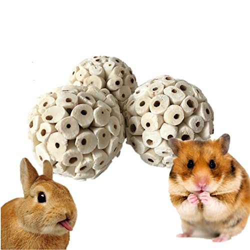 KKirafairy 3 Pieces Bird Toys Natural Sola Balls Soft Chew Shred Foraging Toy for Parrot Parrotlet Budgie Finch Macaw 6cm/2.36in, White