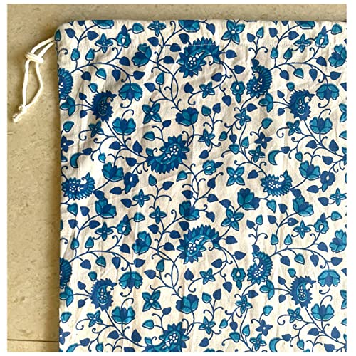 Cotton Mandala Print Washable Blue Laundry Bags Dirty Clothes Toy Storage for College Dorm or Travel Laundry Liner Draw-Cord with Cord-lock Pack Of 5 pcs