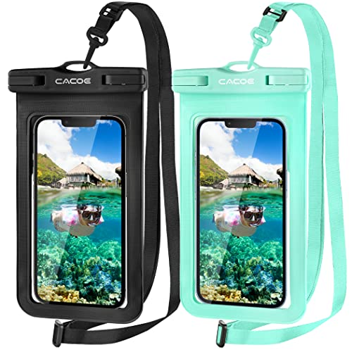 CACOE Universal IPX8 Waterproof Phone Pouch with Neck Lanyard 2 Pack-Up to 7.2",Waterproof Phone Case Holder,Cell Phone Dry Bags for Vacation Beach Kayak Cruise Travel Essentials