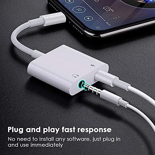 [Apple MFi Certified] Lightning to 3.5 mm Headphone Jack Adapter, 2 in 1 Lightning to 3.5mm AUX Audio + Charger Splitter Compatible with iPhone 13/12/11/XS/XR/X 8/ Support All iOS&Volume Control