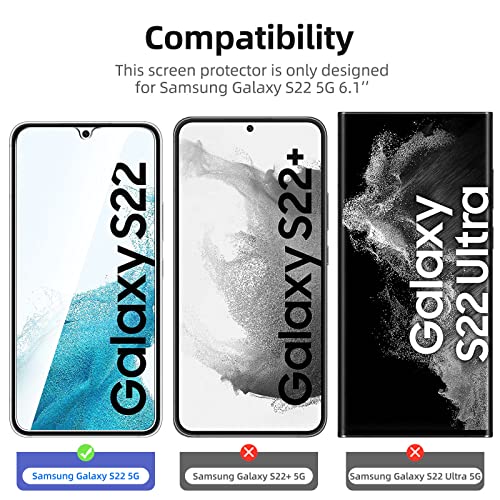 NEW'C [3 Pack] Designed for Samsung Galaxy S22 Screen Protector Tempered Glass, Case Friendly Ultra Resistant