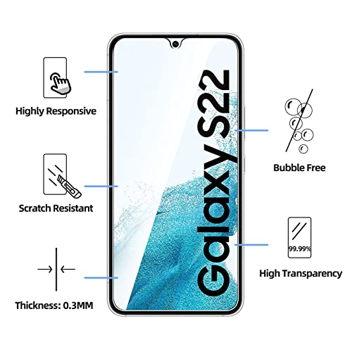 NEW'C [3 Pack] Designed for Samsung Galaxy S22 Screen Protector Tempered Glass, Case Friendly Ultra Resistant