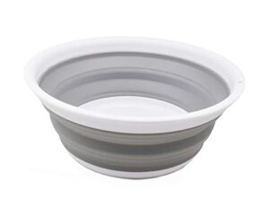 sammart 5.5l (1.45 gallon) collapsible tub - foldable dish tub - portable washing basin - space saving plastic washtub (white/grey, 1)