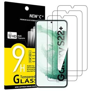 new'c [3 pack] designed for samsung galaxy s22 plus / s22 + screen protector tempered glass, case friendly ultra resistant