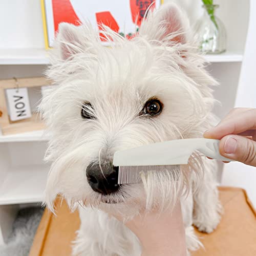 Flea Comb for Dogs and Cats - Pet Lice Comb Remove Fleas and Flea Eggs - Tear Stain Remover - Pet Comb for Detangling and Dematting Face & Paws - Dog Comb, Cat Comb - 3 Pack White