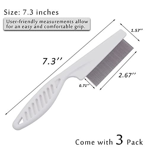 Flea Comb for Dogs and Cats - Pet Lice Comb Remove Fleas and Flea Eggs - Tear Stain Remover - Pet Comb for Detangling and Dematting Face & Paws - Dog Comb, Cat Comb - 3 Pack White