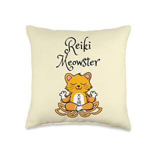 Funny Reiki Master Gifts Reiki Meowster Hippie Master Cat Lovers Holistic Healer Healing Reiki Throw Pillow, 16x16, Multicolor