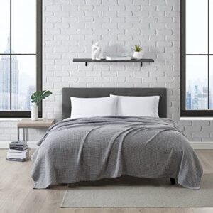 kenneth cole new york - queen blanket, lightweight cotton home bedding, cozy blanket for all seasons (houndstooth grey/white, queen)