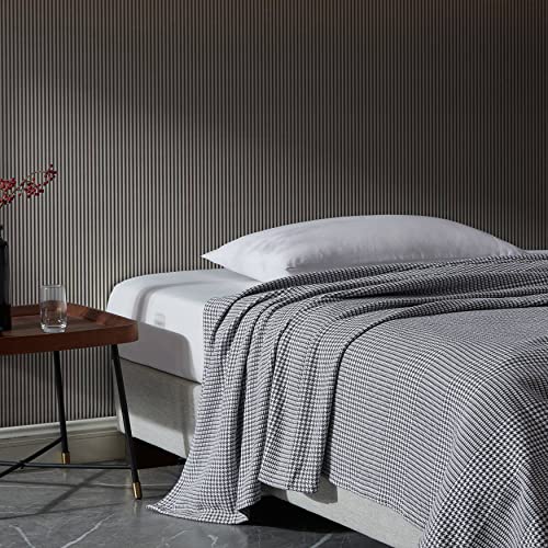 Kenneth Cole New York - Queen Blanket, Lightweight Cotton Home Bedding, Cozy Blanket for All Seasons (Houndstooth Grey/White, Queen)