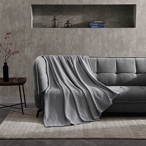 Kenneth Cole New York - Queen Blanket, Lightweight Cotton Home Bedding, Cozy Blanket for All Seasons (Houndstooth Grey/White, Queen)