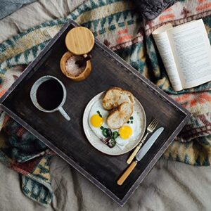 Mela Artisans Farmhouse & TV Ottoman Wooden Serving Tray - Large, Trellis Blackwash | Decorative Mango Wood | Serve Breakfast, Other Foods, Coffee and Tea | Rustic Home Decor | 20" x 14” x 2.5”