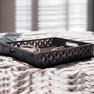 Mela Artisans Farmhouse & TV Ottoman Wooden Serving Tray - Large, Trellis Blackwash | Decorative Mango Wood | Serve Breakfast, Other Foods, Coffee and Tea | Rustic Home Decor | 20" x 14” x 2.5”