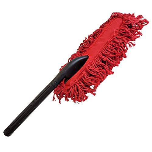 Deluxe Car Duster Large California Style Red Cotton Mop Head Poly Handle