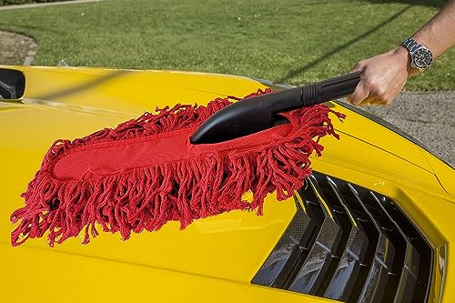 Deluxe Car Duster Large California Style Red Cotton Mop Head Poly Handle