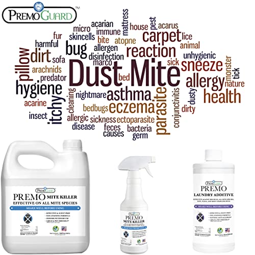 Mite Killer Spray by Premo Guard 32 oz – Treatment for Dust Spider Bird Rat Mouse Carpet and Scabies Mites – Fast Acting 100% Effective – Child & Pet Safe – Best Natural Extended Protection