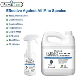 Mite Killer Spray by Premo Guard 32 oz – Treatment for Dust Spider Bird Rat Mouse Carpet and Scabies Mites – Fast Acting 100% Effective – Child & Pet Safe – Best Natural Extended Protection