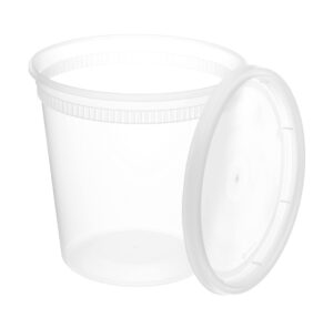 heavy duty food storage containers with lids - leakproof deli containers with lids - soup, slime, meal prep containers, take out, stackable, microwavable, dishwasher safe, freezer safe, bpa free (32, round, 24, 745808023874)