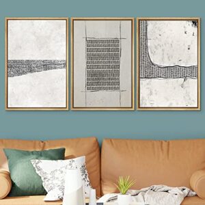 SIGNWIN Framed Canvas Print Wall Art Set Black White Industrial Line Pattern Abstract Shapes Drawings Modern Art Decorative Contemporary Minimal for Living Room, Bedroom, Office - 24"x36"x3 Natural