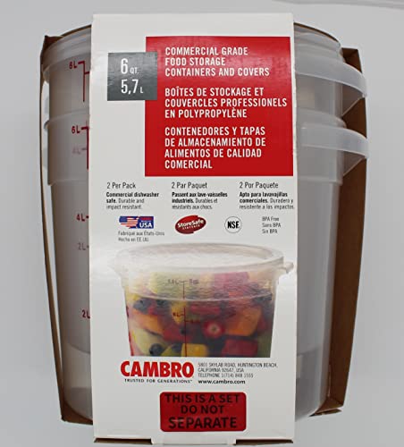 Studderz Cambro Commercial Grade Food Storage Containers (2) with Lids - 6qt Bundle, Red (6QT2PK)