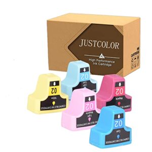 JUSTCOLOR Compatible Ink Cartridges Replacement for HP 02 Ink Cartridge to use with Photosmart D7155 D7160 D7245 D7255 D7363 D7460 3210 3310 C5180 C6250 C6280 C7280 C7180 C8180 Printer (5-Pack)