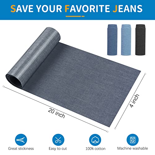 HTVRONT Iron on Patches for Clothing Repair 4 Rolls - Denim Patches for Jeans Kit 4" by 20", 4 Rolls of Iron On Denim Patches for Jeans Inside & Clothing Repair (Four Colors)