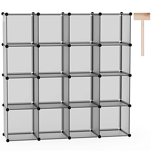 C&AHOME Cube Storage Organizer, 16-Cube Shelves Units, Closet Cabinet, DIY Plastic Modular Book Shelf, Ideal for Bedroom, Living Room, Office, 48.4" L x 12.4" W x 48.4" H Grey UPCS16G