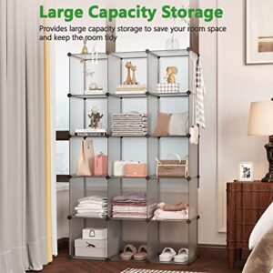 C&AHOME Cube Storage Organizer, 16-Cube Shelves Units, Closet Cabinet, DIY Plastic Modular Book Shelf, Ideal for Bedroom, Living Room, Office, 48.4" L x 12.4" W x 48.4" H Grey UPCS16G